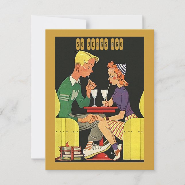 Roliga Retro daterar i en båsårsdaginbjudan Inbjudningar (Framsida)