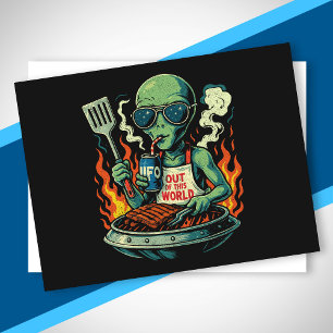 Roliga Retro Gröna Alien UFO Grill BBQ Solglasögon Helg Vykort