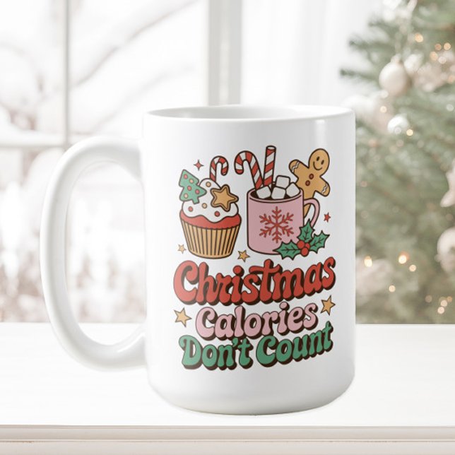 Roliga Retro Vintage Julkalorier Räknas Inte  Kaffemugg (Christmas Calories Don't Count funny holiday mug)