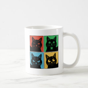 Roliga Retro Vintage Nyfikna Svarta Katter Kaffemugg