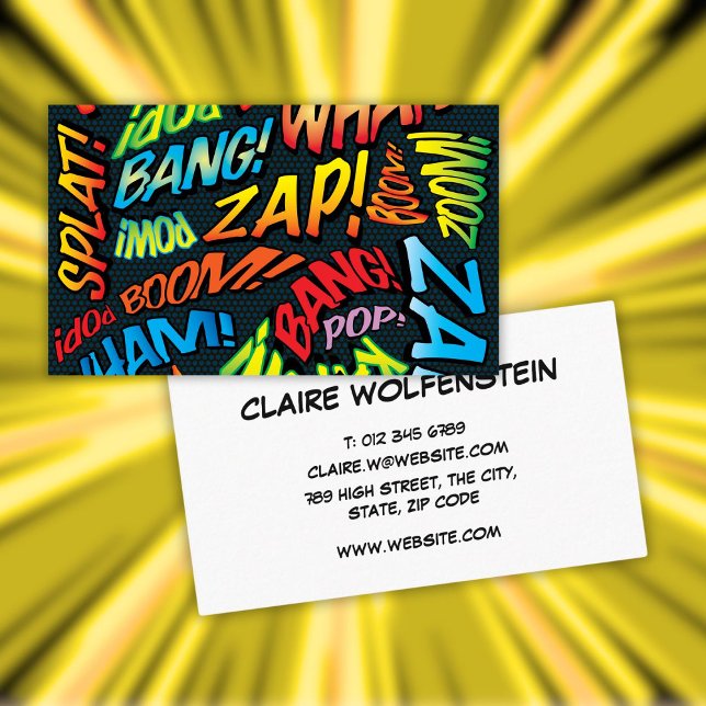 Roliga Retroserieteckningar Visitkort (Fun Retro Comic Book Sounds Business Card)