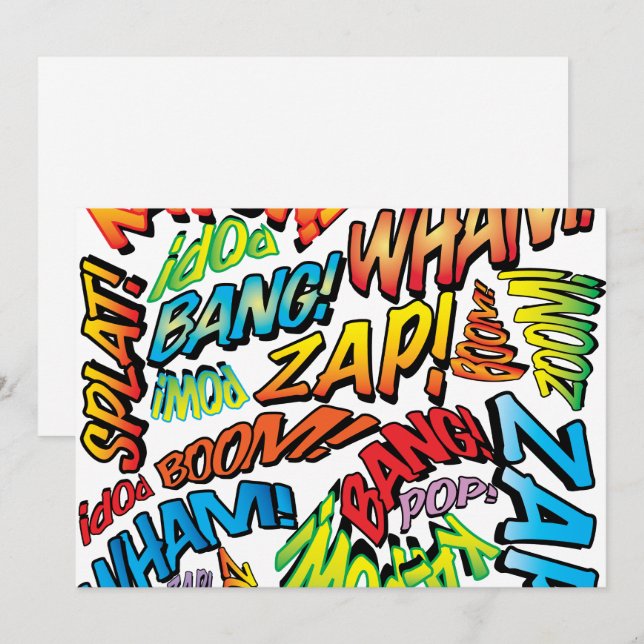 Roliga Retroserietidningar Pop Art-ljud Inbjudningar (Fram/baksida)