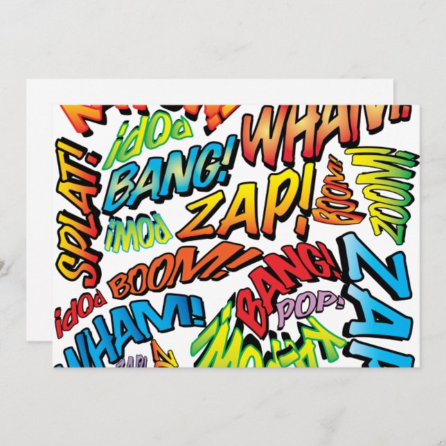 Roliga Retroserietidningar Pop Art-ljud Inbjudningar (Fram/baksida)