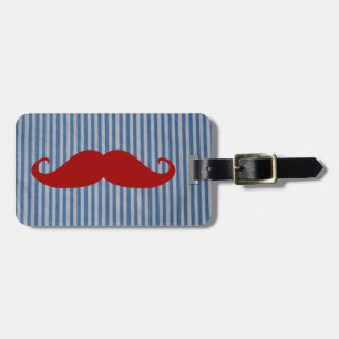 Roliga röda mustasch- och blåttvitrandar bagagebricka
