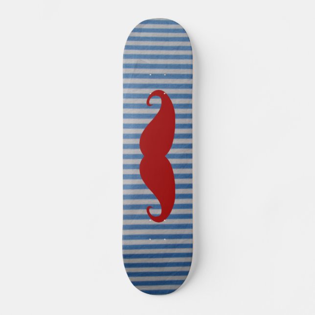 Roliga röda mustasch- och blåttvitrandar skateboard bräda 20 cm (Framsida)