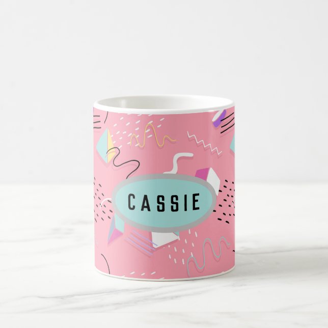 Roliga rosa 1990-tals nostalgiska grafik kaffemugg (Center)