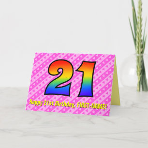 Roliga Rosa Ränder, Hjärtan, Regnbåge # 21-årsdag Kort
