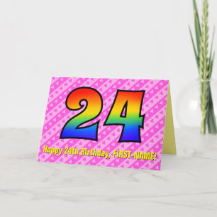 Roliga Rosa Ränder, Hjärtan, Regnbåge # 24-årsdag Kort