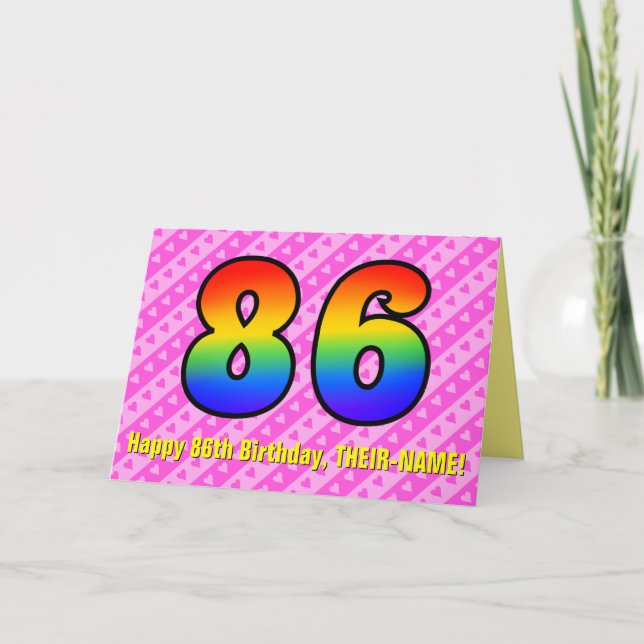 Roliga Rosa Ränder, Hjärtan, Regnbåge # 86:e Födel Kort (Framsida)