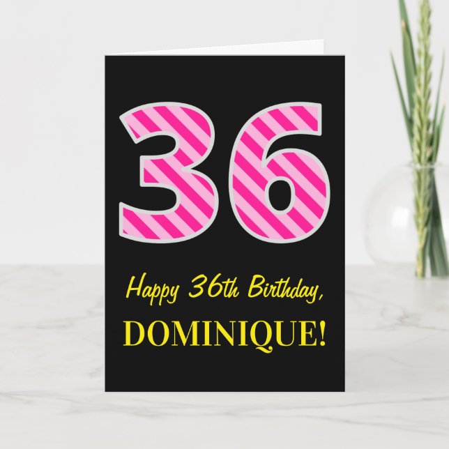 Roliga Rosa Randiga "36"; Glad 36-årsdag; Namn Kort (Framsida)