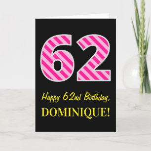 Roliga Rosa Randiga "62"; Glad 62-årsdag; Namn Kort