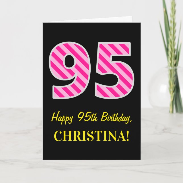 Roliga Rosa Randiga "95"; Glad 95-årsdag; Namn Kort (Framsida)