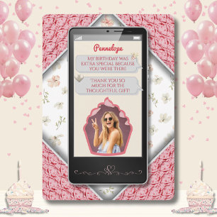 Roliga rosa stickade textmeddelande tack-kort tack kort