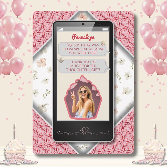 Roliga rosa stickade textmeddelande tack-kort tack kort (Fun Pink Knitted Text Message Thank You Cards)