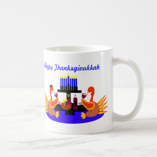 Roliga rosta kalkoner för Thanksgivukkah mugg