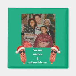 Roliga salami kyssar familjefoto jul magnet