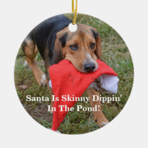Roliga Santa är magra Dippin i damm! Beagle Julgransprydnad Keramik