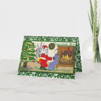 Roliga Santa avfyrar på julkortet Helgkort