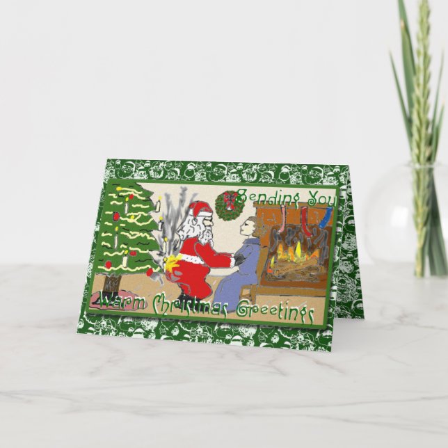 Roliga Santa avfyrar på julkortet Helgkort (Framsida)