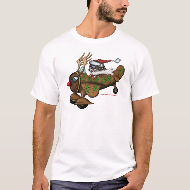 Roliga Santa som är pilot- på Rudolph plan T Shirt (Framsida)