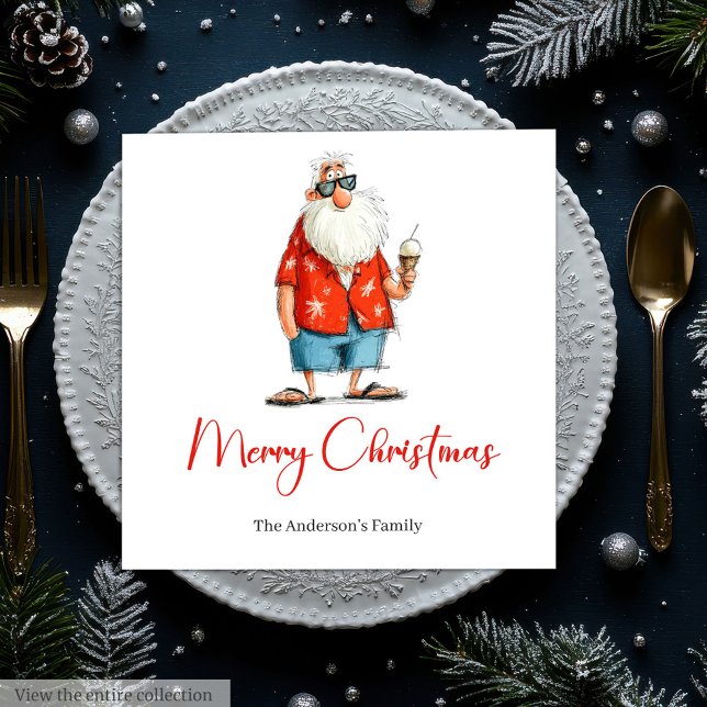 Roliga Santa Watercolor Glada Högtidsservetter Pappersservett (Funny Santa Watercolor Joyful Holiday Napkins)