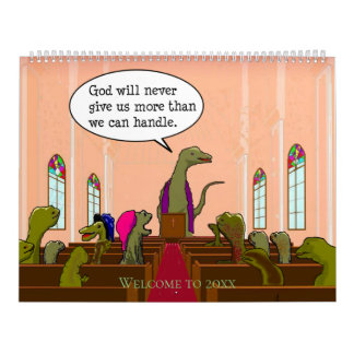 Roliga satiriska dinosaurie-teckningar parodierar  kalender