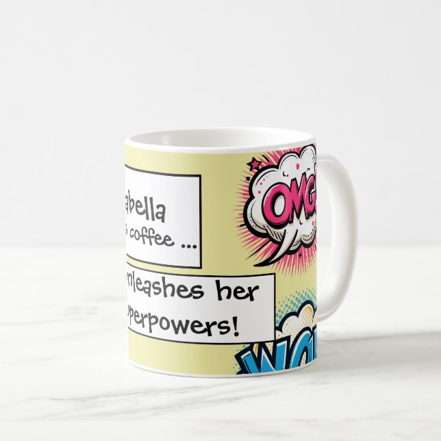 Roliga serie-actionord i pratbubblor kaffemugg (Framsida höger)