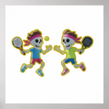 Roliga serie-skelett som spelar padeltennis – 3D
