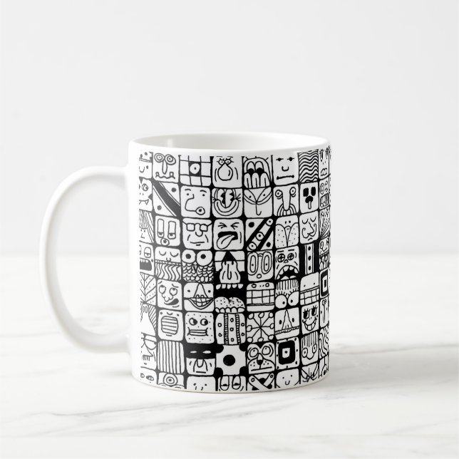 Roliga seriefigurer fyrkantiga ansikten kaffemugg (Vänster)
