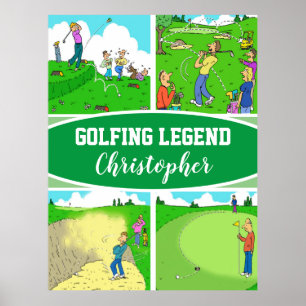 Roliga serieteckningar för en golflegend poster