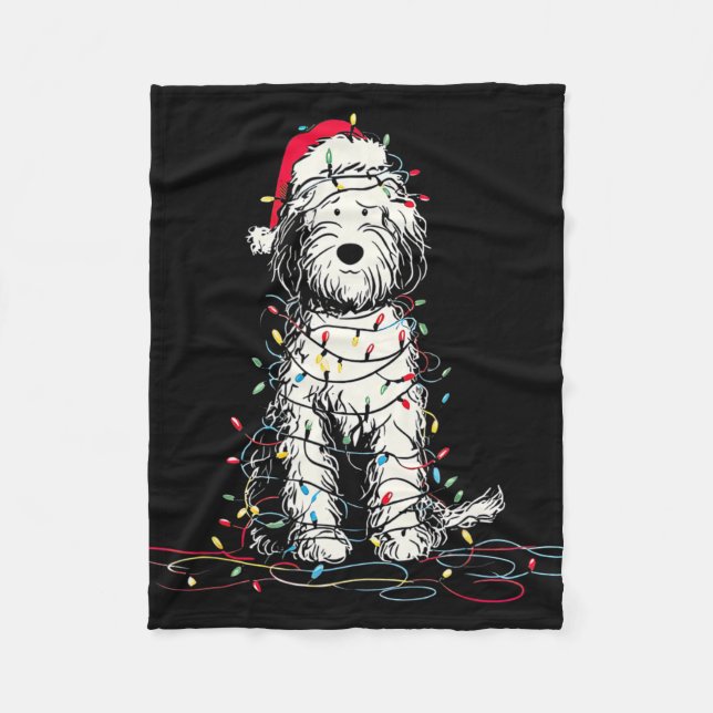 Roliga Sheepadoodle julgrafik Hundljus L Fleecefilt (Framsidan)