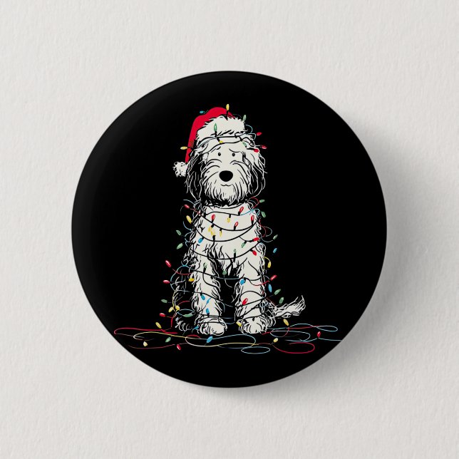 Roliga Sheepadoodle julgrafik Hundljus L Knapp (Framsida)