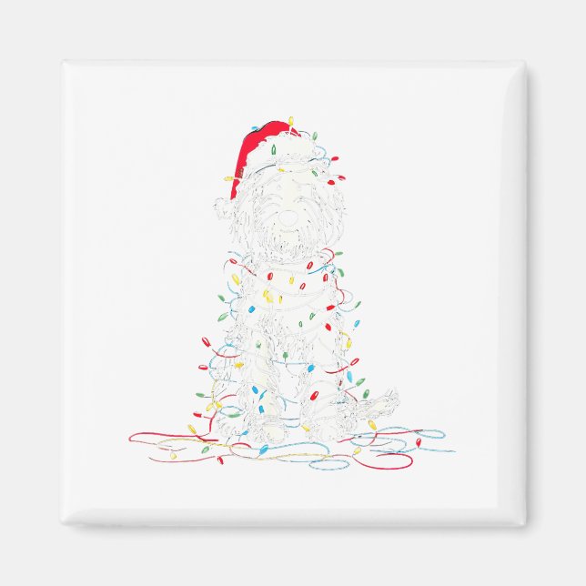 Roliga Sheepadoodle julgrafik Hundljus L Magnet (Framsidan)