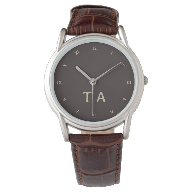 Roliga siffror, kaffebruna initialer eller namn armbandsur (Framsida)