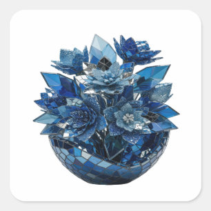 Roliga Silver BLÅ GLASBLOMMOR Klistermärke Design