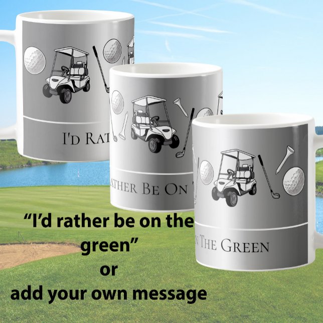 Roliga Silver Golfbollar och Vagn Med Anpassad Med Kaffemugg (Skapare uppladdad)