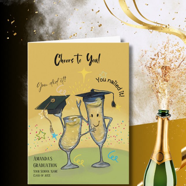 Roliga skål champagneglas examenspresentkort kort (Funny Cheers Champagne Glasses Graduation Card (2))
