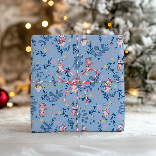 Roliga skogs vänner  Blått vinter skogsmönster Presentpapper (Skapare uppladdad)
