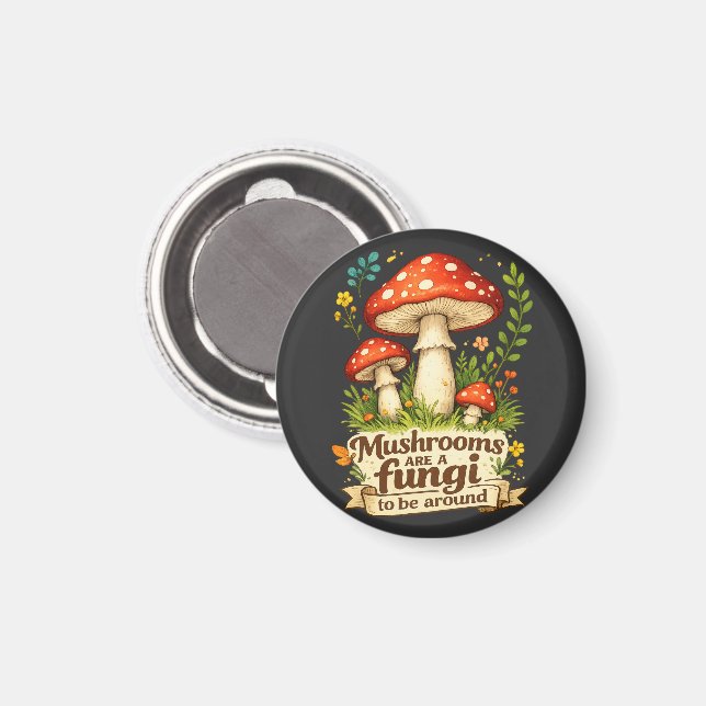 Roliga skogssvampar present till svampplockare magnet (Front/Back)
