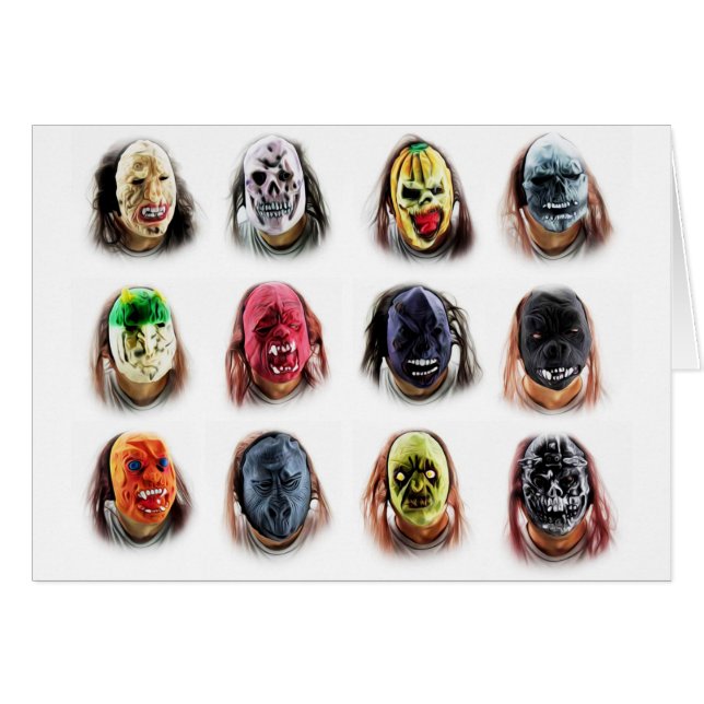 Roliga skrämmande masker hälsningskort (Framsidan Horizontal)