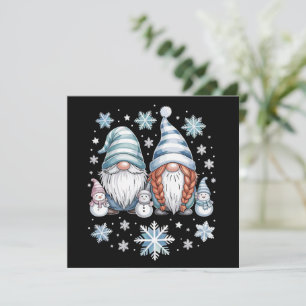 Roliga Snömannen Tomtar Med Snöflingor Söt Vinter Julkort