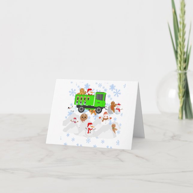 Roliga snöplogande snömän och pepparkaksgubbar kort (Framsida)