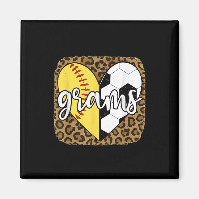 Roliga Softball Fotboll Grams Hjärta Leopard  Magnet (Framsidan)