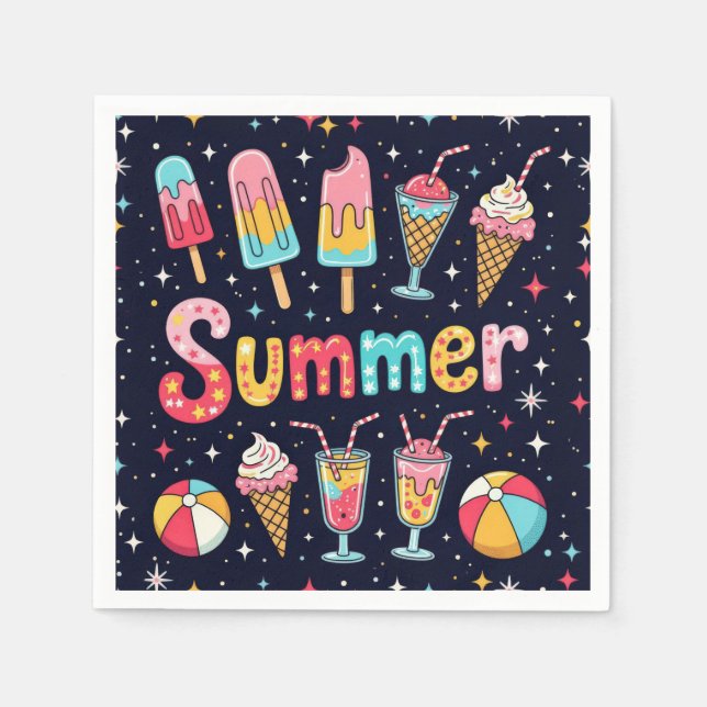Roliga sommarbilder på svart pappersservett (Framsidan)