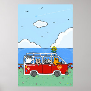 Roliga sommarstämningar Katter Retro Surf Van Poster
