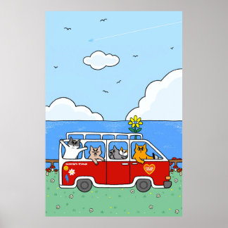 Roliga sommarstämningar Katter Retro Surf Van Poster