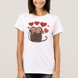 Roliga söta chic söta färgglada apor som kramas t shirt