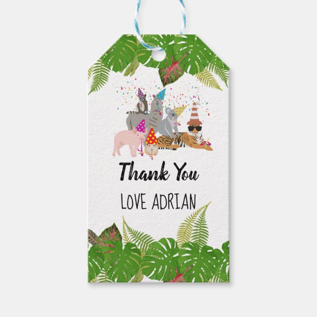 Roliga & söta djungeldjur på fest Vilda festen Presentetikett (Framsidan)