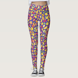 Roliga söta färgglada frukt skivor lila akvarell leggings