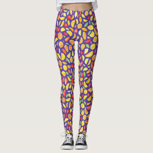Roliga söta färgglada frukt skivor lila akvarell leggings
